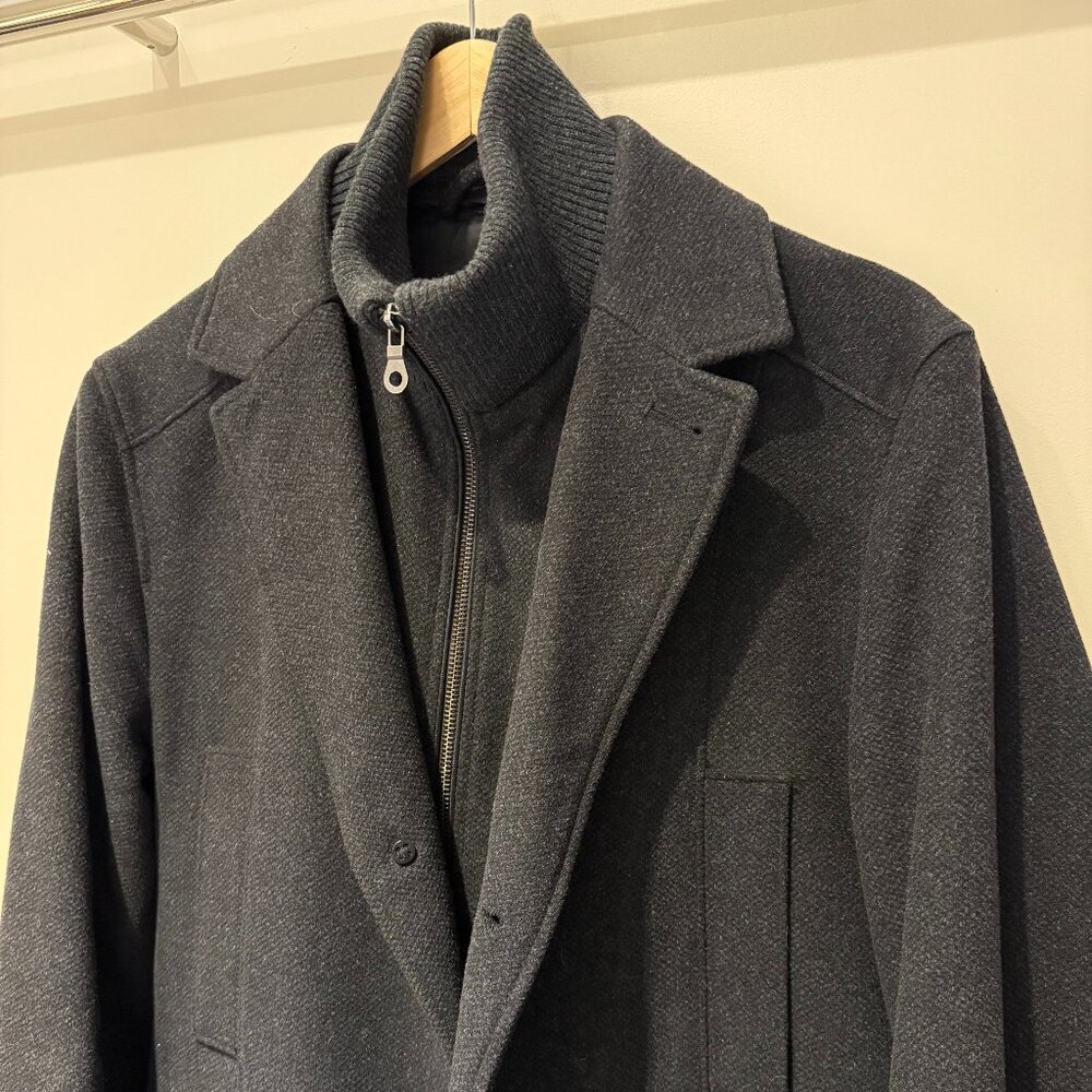 PRONTO UOMO Mens Long Wool Overcoat | Zippered Collar | Medium